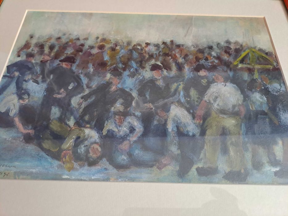 tablou romanesc pictura in acuarela 46/36 cm semnat datat 1990