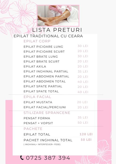 Epilare/ Epilat cu ceara 120 lei.