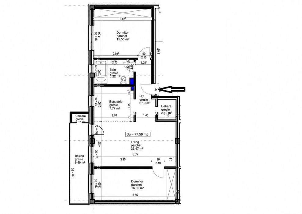Apartament 3 camere, finisat, parcare, 78 mp, zona VIVO-Metro