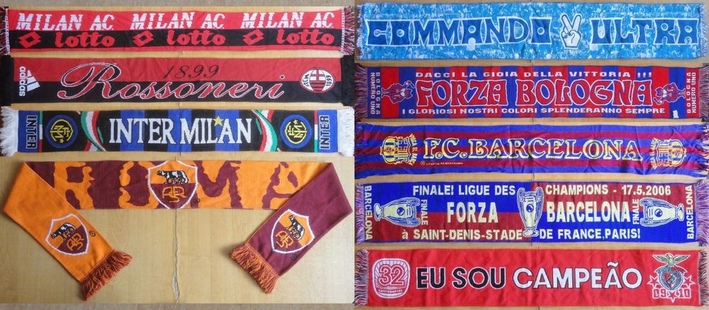 Футболни шалове на Милан, Интер, Рома, Наполи, Болоня, Барселона и Бен