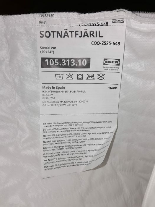 2 perne IKEA 50x60 cm + huse impermeabile