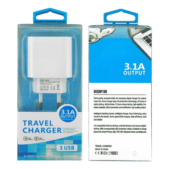 3.1A зарядно/адаптер с 3 USB порта за БЪРЗО ЗАРЕЖДАНЕ/ fast CHARGER