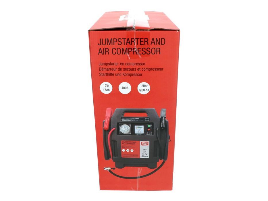 Robot pornire auto Carpoint 12V 17Ah cu compresor 18 bar/260 PSI, starter 400A varf 900A, lanterna, iesire 12V si indicator analog baterie
