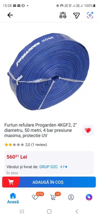 Vand Furtun refulare Progarden 4KGF2, 2 inchi , 50 m, 4 bar, NOU 280 Lei