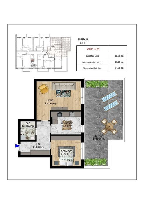 Apartament 2 camere Terasa Predare Septembrie Sector 3 Metrou Teclu