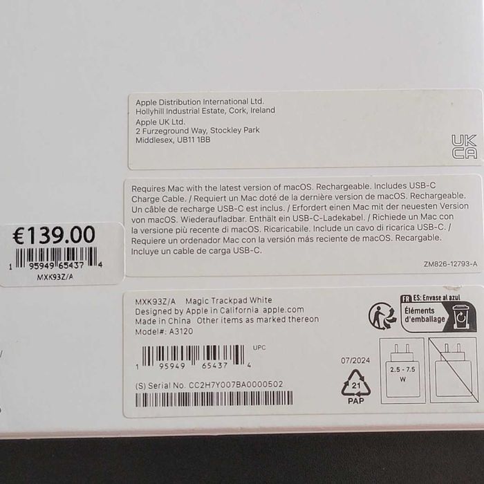 Apple Magic Trackpad 2024 (USB-C) A3120, Alb, ca nou