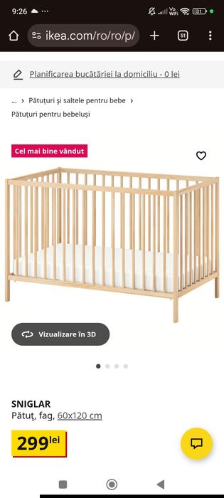 Pătuț cu saltea, carusel, lenjerii