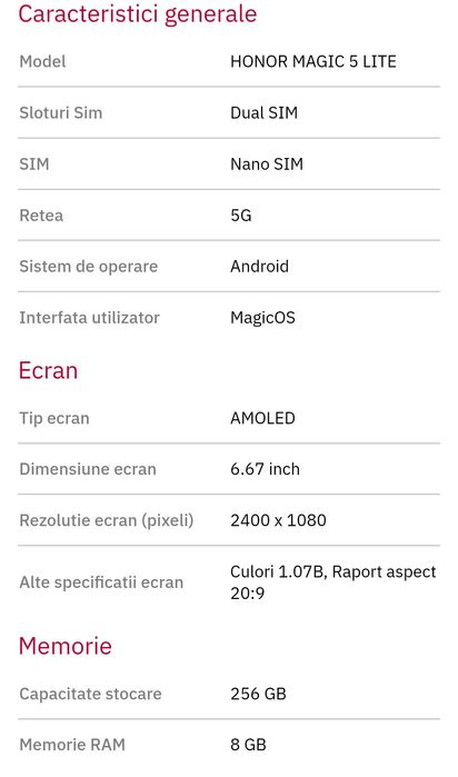 Telefon Honor magic 5 lite, 5G, 256 GB