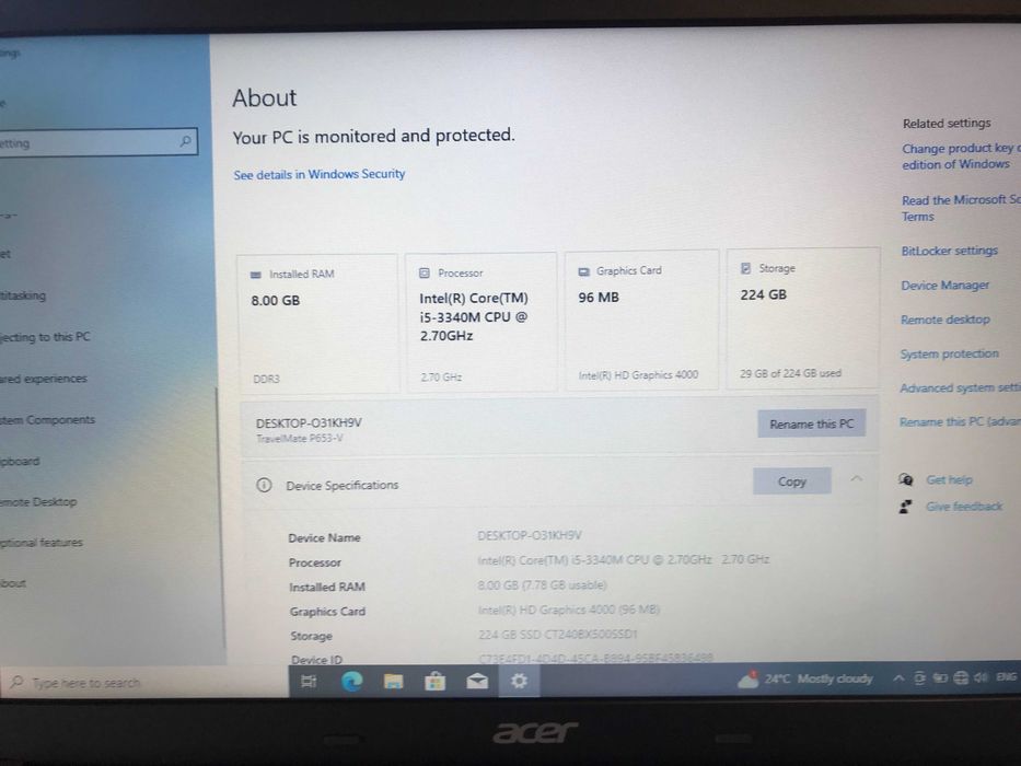 ACER Travelmate P653, model MS 2352, Intel Core i5 -3230M 2,6Ghz