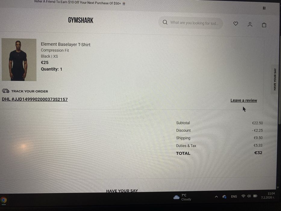 Оригинална Gymshark element baselayer compression t-shirt