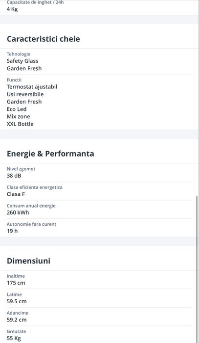 Frigider Artic 2 uşi 175 cm