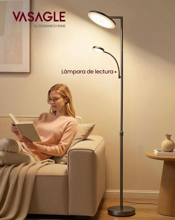 LED подова лампа VASAGLE , регулируема височина, 42W, въртяща се глава, таймер и дистанционно