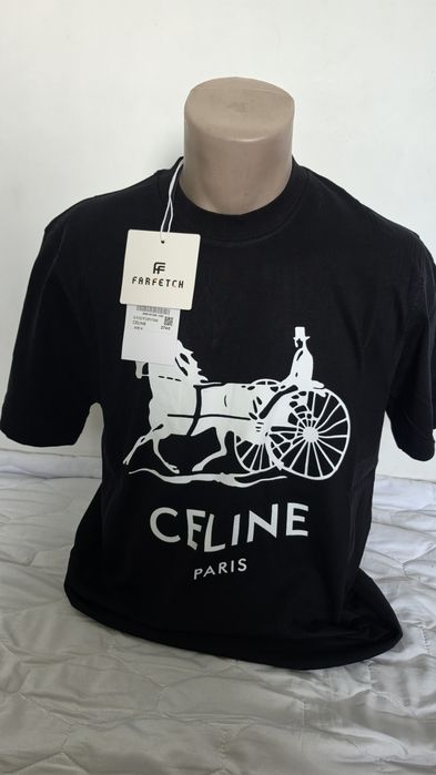 Tricou Celine, negru, nou, S-XXL,eticheta Farfetch, unisex, imprimeu alb
