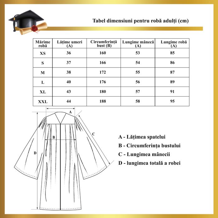 Roba de absolvire, Marime XXL, Sfarsit de An/Liceu/Facultate/Ceremonie