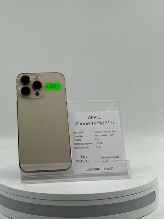 Iphone 14 Pro Max 128Gb Bat100% Inlocuita cu garantie 24 luni Cashbox