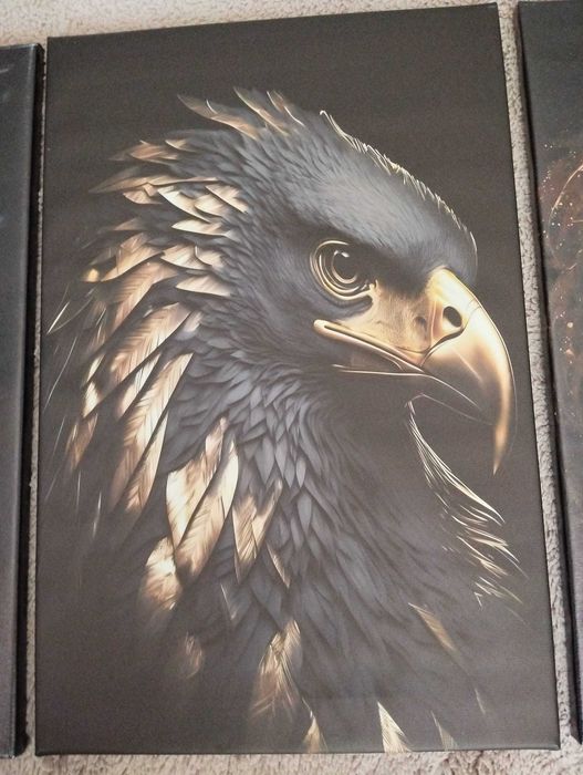 Set de 3 tablouri moderne pe pânză cu lup, vultur și leu