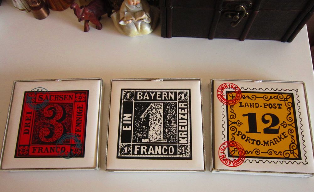 cadou rar placa ceramica vintage Timbre Poștale rare made Germany 1970