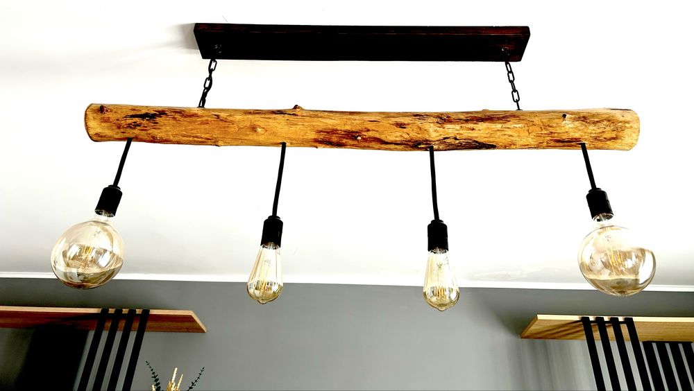 2 Lustre hand-made din lemn rotund – unicat, realizate manual