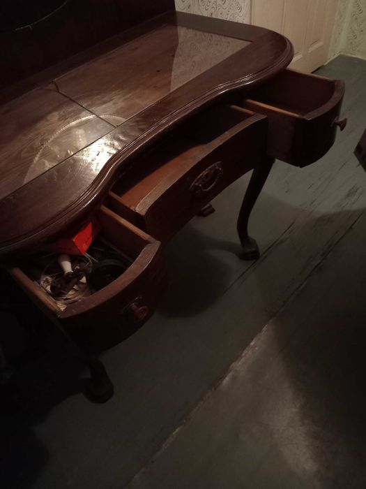 Toaletă interbelică Art Deco cu oglindă originală – lemn masiv