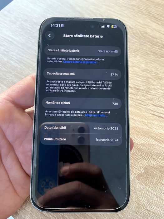 iPhone 15 Verde - Stare Impecabila 87% Baterie