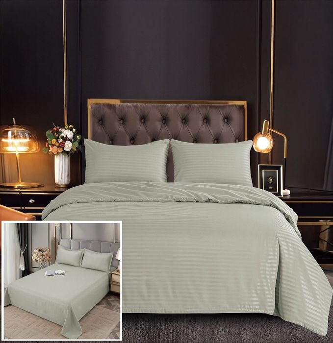 Lenjerie Damasc Serena Df003, Damasc, 6 Piese, Fara Elastic, Crem, Gri