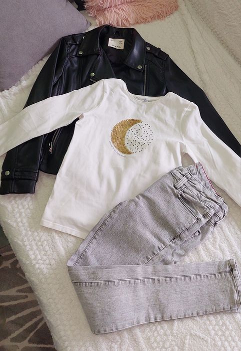 Кожено яке Zara и дънки Tom Tailor - лот за ръст 140( 10год.)