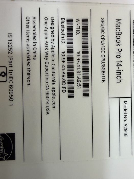 Apple Macbook Pro 14 inch M3 8/1Tb “Space Gray” A2918
