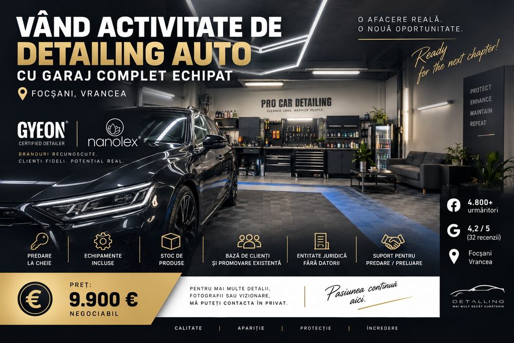 Vând activitate de detailing auto cu garaj complet echipat – Focșani, Vrancea