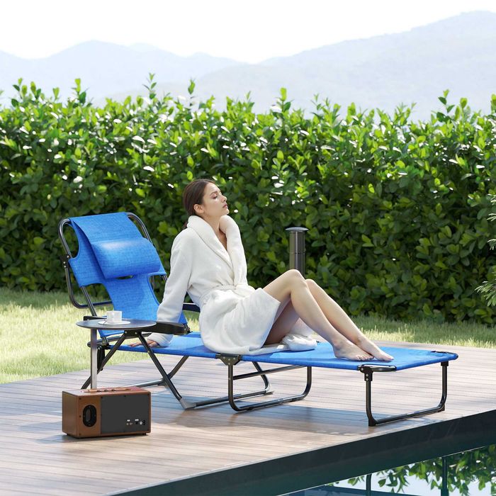 Градински шезлонг Outsunny Sun Lounger, сгъваем, устойчив на атмосферни влияния, 194 см x 72 см x 31 см