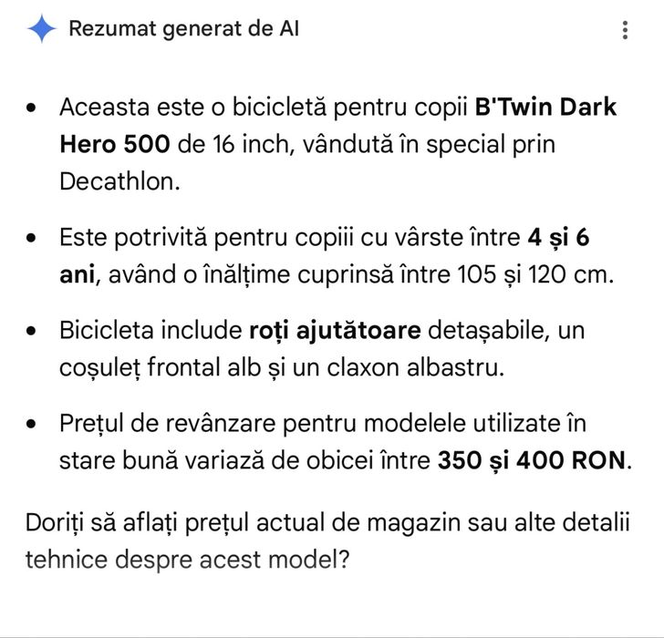 Bicicleta copii BTWIN dark hero 4-6 ani