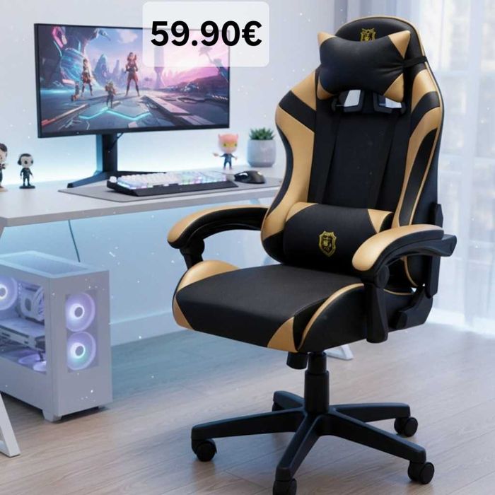 Геймърски стол с масажна функция, поставка за крака ,ергономична рамка