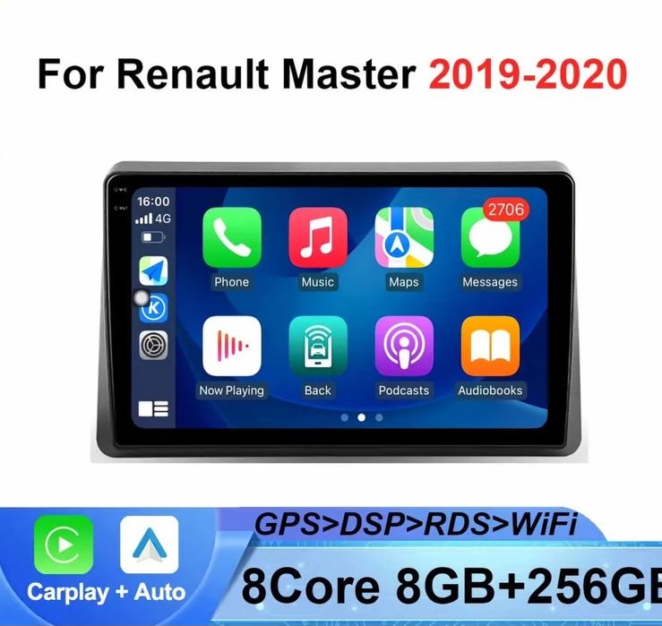 Navigatie android Renault Master Carplay Waze Youtube BT GPS USB