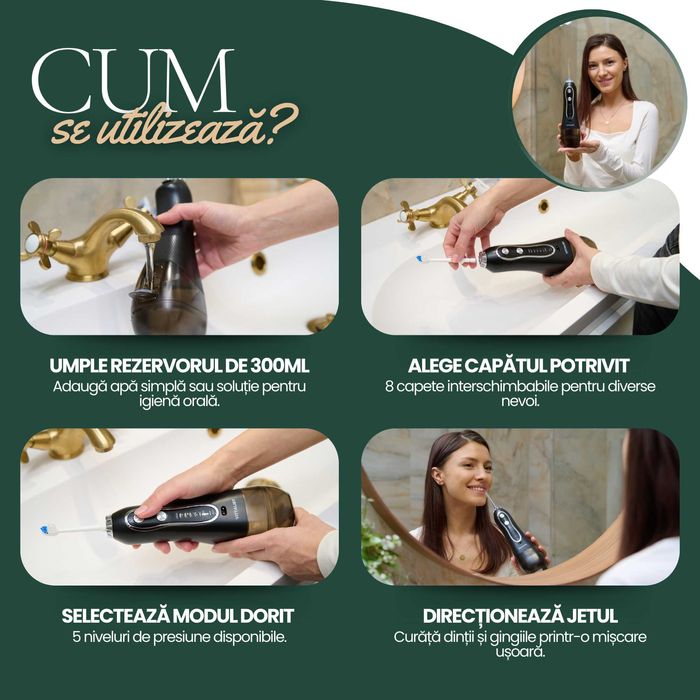 Irigator Oral Profesional Portabil, 8 capete si geanta incluse