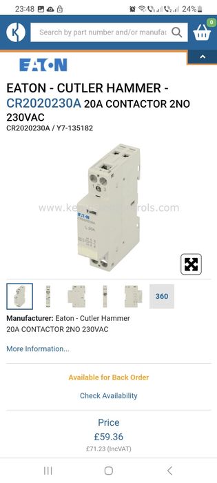 Contactor Eaton CR 2020230V ac