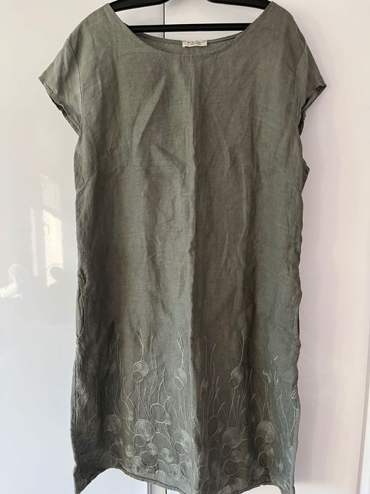 Зелена ленена рокля