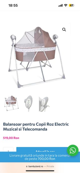 Balansoar copil cu muzica, leganare si temporizator