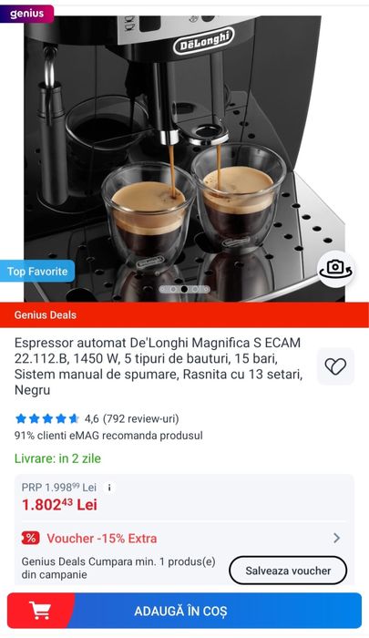 Vand aparat de cafea DeLonghi Magnifica S Ecam