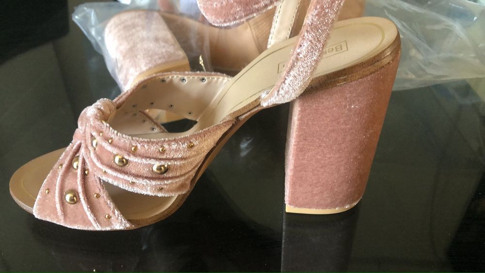 Bershka sandale catifea roz rosé Pal 36 toc 9cm strassuri