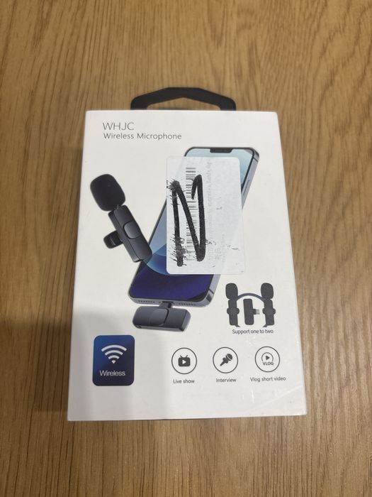 безжичен лавалиер микрофон WHJC с USB-C интерфейс, предназначен за смартфони.