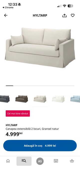 Canapea 2 locuri extensibila Ikea Hyltarp