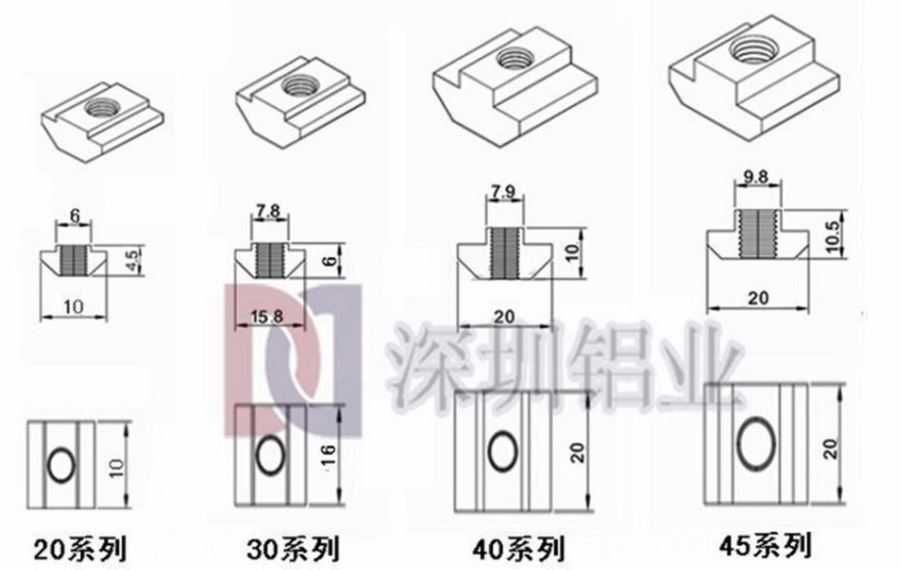 Piulita T pentru profile aluminiu 2020 slot 6 M3-M6, 3030, 4040 M6