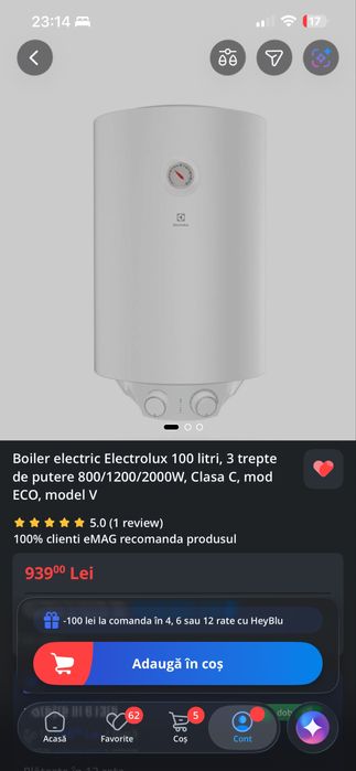 Vand boiler Electrolux 100 litri sigilat, nefolosit