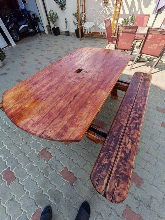 Set mobilier, masa cu băncuțe din lemn pentru terasa, gradina, curte