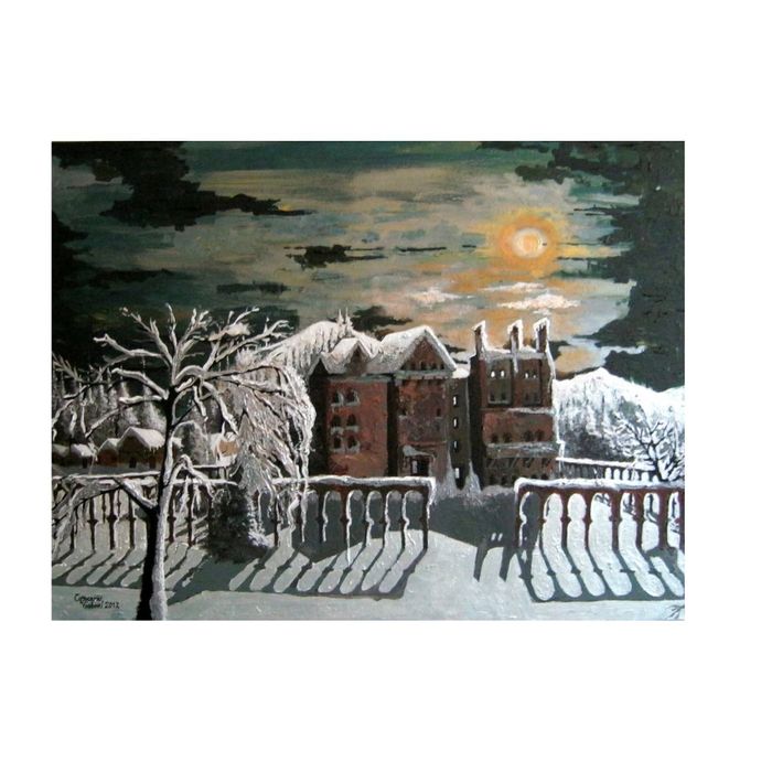 Noapte argintie,  tablou pictat manual,  80x60 cm