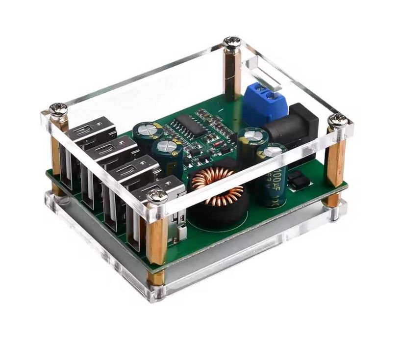 DC 7V-60V към 5V 5A модул с 4 USB изхода и акрилен корпус