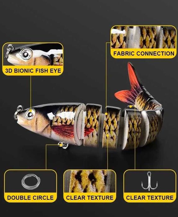 Set 3 Voblere, 10 CM, 15 G, 7 Segmente, pescuit Stiuca, Salau, Somn