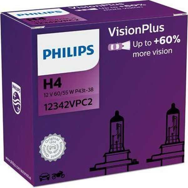 2бр. Крушки за фарове H4 Philips VisionPlus +60% 2бр.