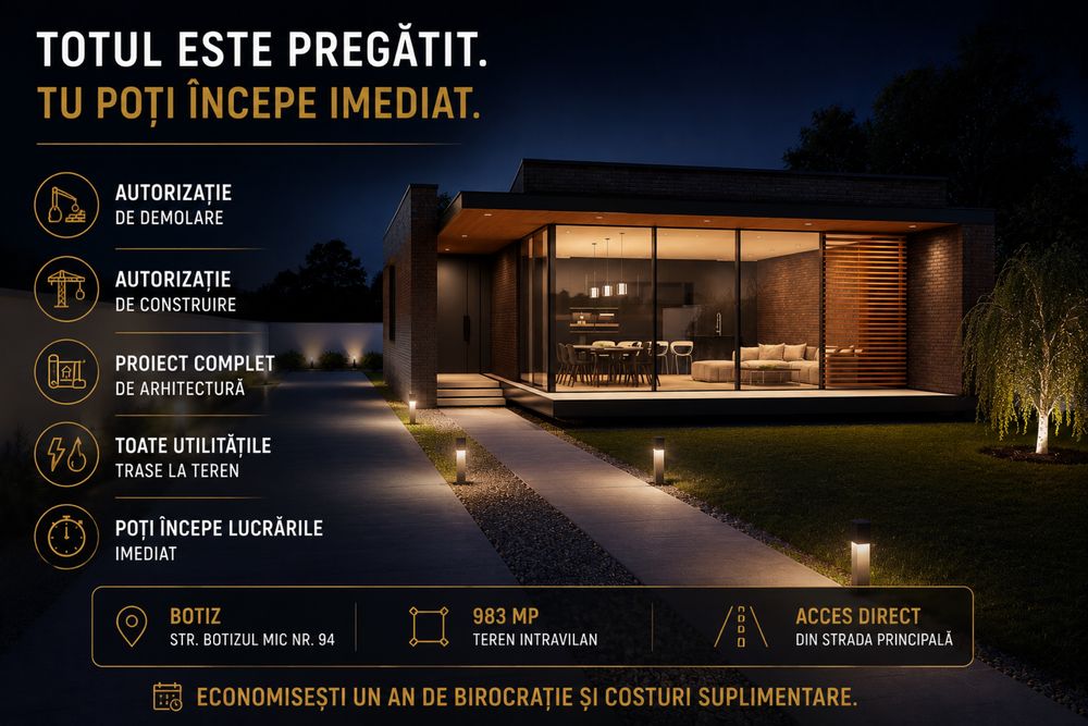 Teren 983 mp Botiz + autorizație construire casă modernă 181 mp