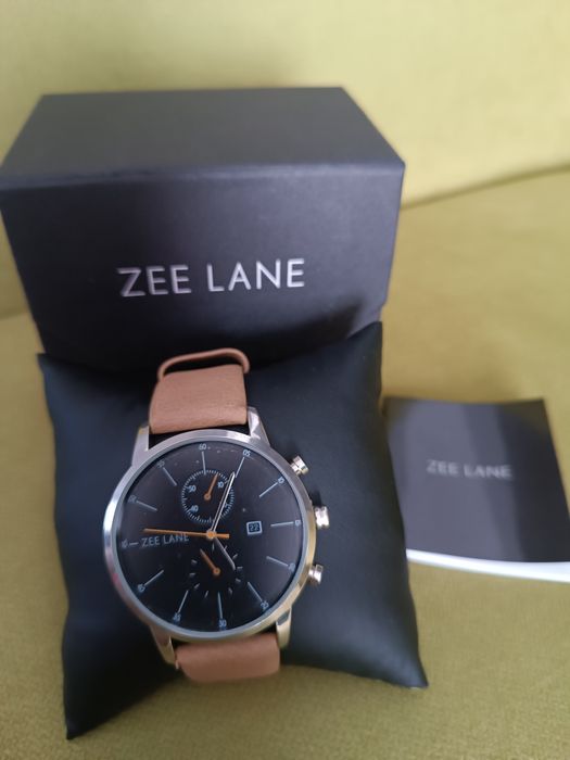 ** Мъжки часовник Zee Lane Collection, кожена каишка,ЧИСТО НОВ **
