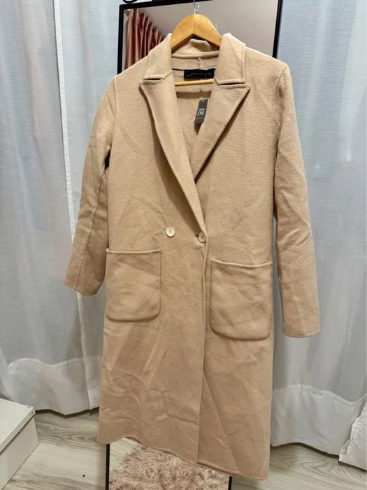 Palton bej deschis camel mix de lana lucrat manual Zara marimea S